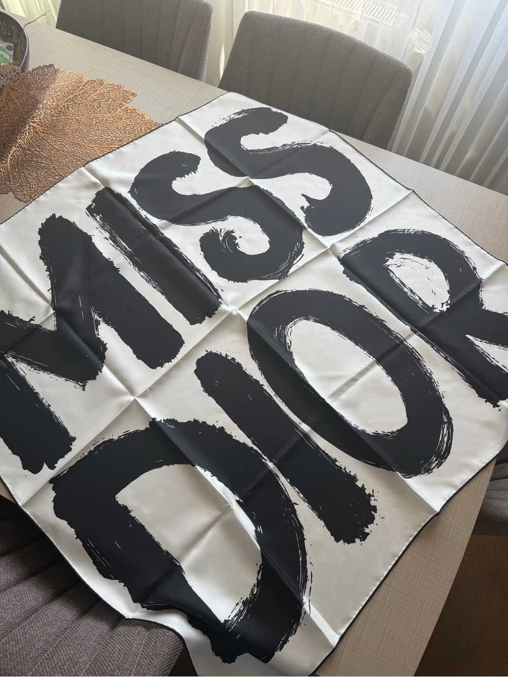 Dior Black and White Silk Scarf with Graphic Print